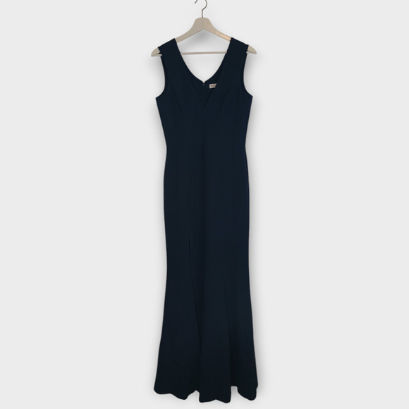 Dress the Population Gown Women Medium Blue Sandra Stretch Crepe Mermaid V Neck - Picture 2 of 12